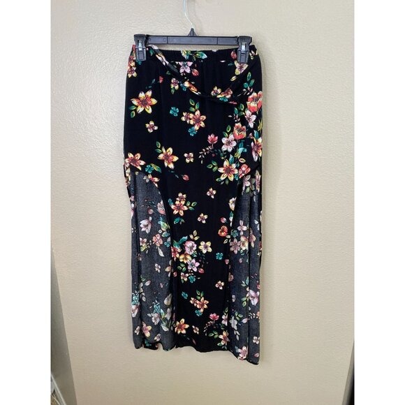 No Boundaries Womens Black Floral Maxi Skirt S (3-5) Lightweight Boho Flowy - Picture 2 of 7